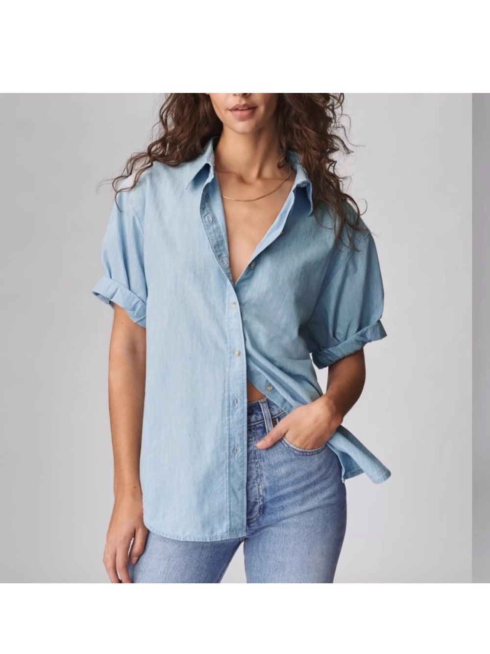 Denim Forum - Jane Light Blue Relaxed Chambray Button-Down Shirt